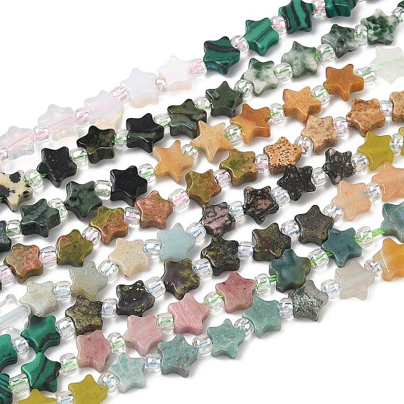 Натуральные и синтетические, смешанные драгоценный камень бисер пряди, звезда, с бисером, смешанные окрашенные и неокрашенные