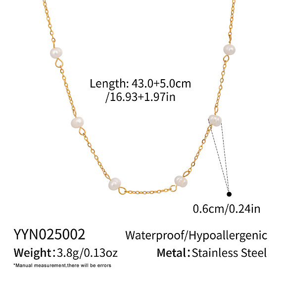 Минималистичные ожерелья из натурального пресноводного жемчуга «картофель» 304 из нержавеющей стали для женщин, цветочный белый