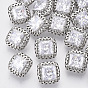 Brass Shank Buttons, with Micro Pave Cubic Zirconia, Square, Clear