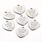 Tibetan Style Alloy Charms, Heart with Word MADE FOR YOU, Lead Free & Cadmium Free, 16x15x1mm, Hole: 2mm