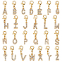 26Pcs Alloy Rhinestone Pendant Decorations, Letter, with Alloy Lobster Claw Clasps