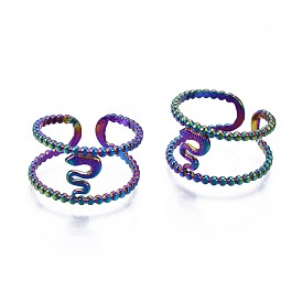 304 Stainless Steel Snake Cuff Ring, Rainbow Color Open Ring for Women