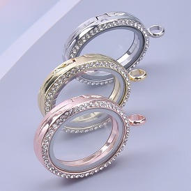 Wind can open diamond oval photo box floating charms glass pendant ornaments