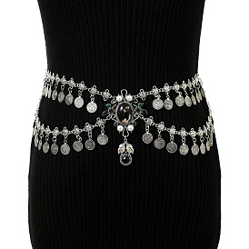 Сплав, стразы, пластиковый жемчуг, двухслойные цепочки с кисточками и монетами для талии и живота для танцовщицы