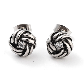 Yarn Ball 316 Surgical Stainless Steel Pave Clear Cubic Zirconia Stud Earrings for Women Men