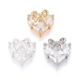 Латунные микро проложить кубического циркония подвески, сердце с бантом