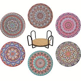 DIY Mandala Pattern Diamond Painting Coaster Kits, Including Coaster Holder, Resin Rhinestones, Pen, Tray & Glue Clay