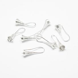 Brass Earring Hooks, For Half Drilled Beads, Long-Lasting Plated, 925 Sterling Silver Plated