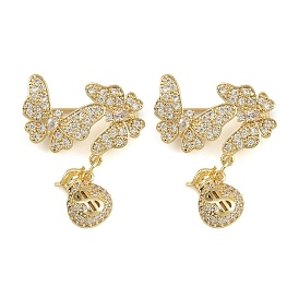 Значки на лацкан из латуни с микропаве из прозрачного кубического циркония, бабочка и знак доллара, долговечный, без кадмия и без свинца, стойки покрытие