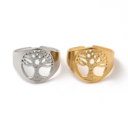 304 Stainless Steel Open Cuff Rings for Women, Tree of Life