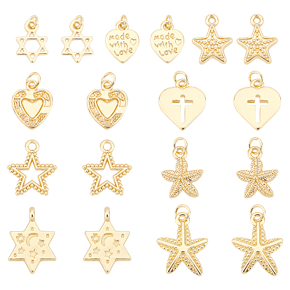 18Pcs 9 Style Alloy Pendants, Long-Lasting Plated, with Jump Ring, Mixed Shapes