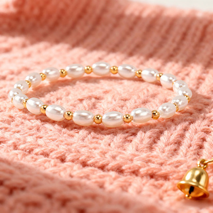 Элегантные браслеты из искусственного жемчуга и рисовых бусин, эластичные, с фурнитурой из нержавеющей стали и латуни для женщин, золотые