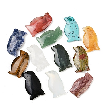 Природные и синтетические смешанные каменные подвески, прелести пингвина, смешанные окрашенные и неокрашенные