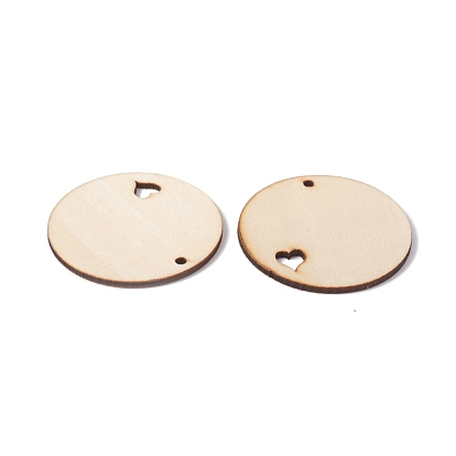 Unfinished Natural Poplar Wood Pendants, Undyed, Flat Round with Heart