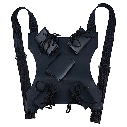 PU Leather Sword Back Sheath, Chest Rig with Multiple Pouches, for Medieval Renaissance Cosplay Props