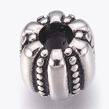 316 Surgical Stainless Steel European Beads, Large Hole Beads, Pumpkin