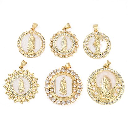 Покрытие стойки латунь микропаве прозрачные подвески из кубического циркония, с бусинами из эмали и абс пластика, долговечный, без кадмия и без свинца, реальный 18 k позолоченный, очарование девы марии