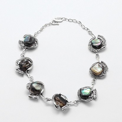 Natural Abalone Shell/Paua ShellLink Bracelets, with Brass Findings and S-Hook Clasps, 230x18x10mm