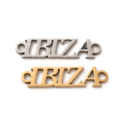 201 Stainless Steel Connector Charms, Hollow, Word IBIZA