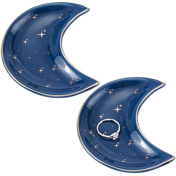 2 шт. лунная фарфоровая тарелка для украшений, лоток для хранения колец, , серьга