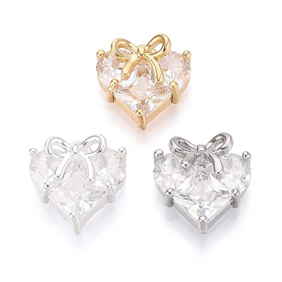 Латунные микро проложить кубического циркония подвески, сердце с бантом