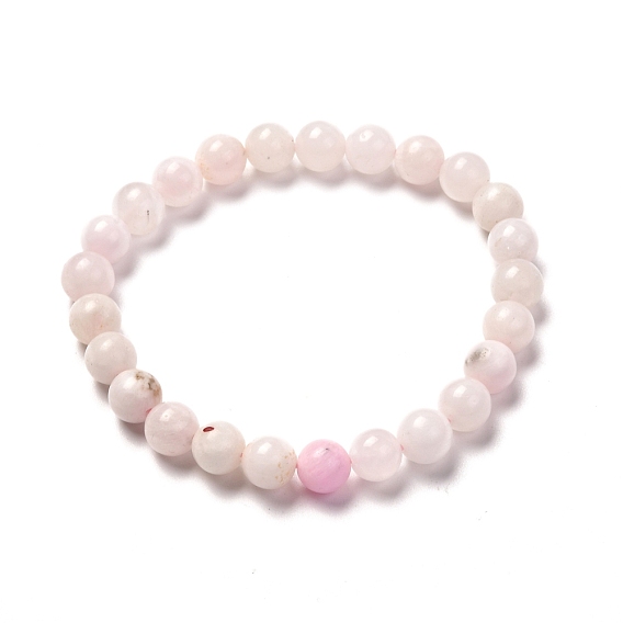 Pulsera elástica de cuentas de mangano calcita rosa natural para mujer.