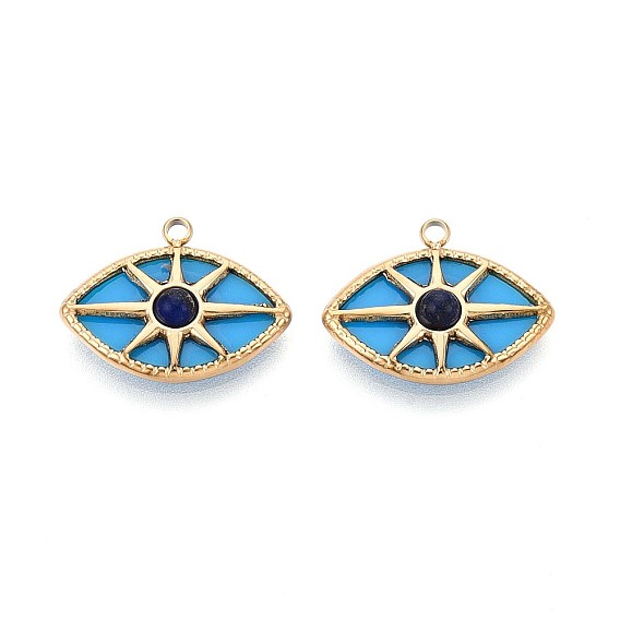 304 подвески из нержавеющей стали и акрила, лошадиный глаз , с природными лазурита, реальный 14 k позолоченный