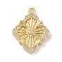 Rack Plating Brass Micro Pave Clear Cubic Zirconia Pendants, Long-Lasting Plated, Lead Free & Cadmium Free, Rhombus