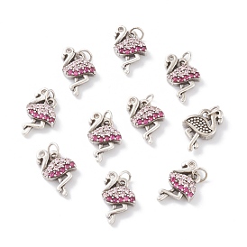 Brass Micro Pave Cerise & Pink Cubic Zirconia Charms, with Jump Rings, Long-Lasting Plated, Swan