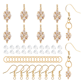 Набор для изготовления серег своими руками, в том числе 8 шт. латунные крючки для серег, 20 открытые прыжковые кольца, 20 гайки ушные пластиковые, 8 шт. Латунные подвески с кубическим цирконием "конский глаз"