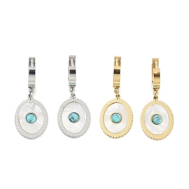 Oval 304 Stainless Steel Synthetic Turquoise Dangle Earrings, Shell Hoop Earrings for Women