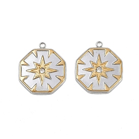 304 из нержавеющей стали горный хрусталь подвески, восьмиугольник со звездными подвесками, ионное покрытие (ip)