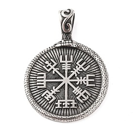 316 Surgical Stainless Steel Big Pendants, Flat Round with Vegvisir & Valknut & Snake Charm