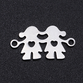 201 Stainless Steel Links Connectors, Girl with Girl, Heart