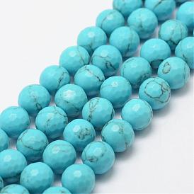 Chapelets de perles turquoises synthétiques, ronde, teint, facette, ronde