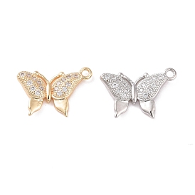 Brass Micro Pave Clear Cubic Zirconia Pendants, Cadmium Free & Lead Free, Butterfly