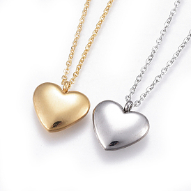 304 Stainless Steel Pendant Necklaces, with Cable Chains, Heart