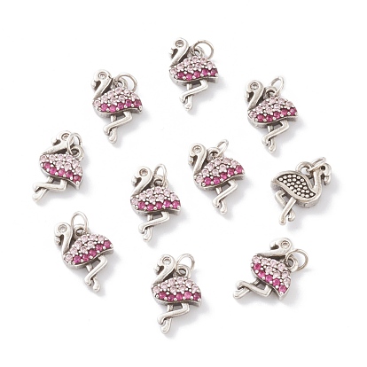 Micro pavé de latón, dijes de circonita cúbica y cereza rosa, con anillos de salto, larga duración plateado, cisne