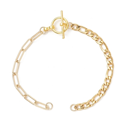 304 Изготовление браслета из цепочки Фигаро из нержавеющей стали и цепочки из латунных скрепок, Сплав с Переключить застежками