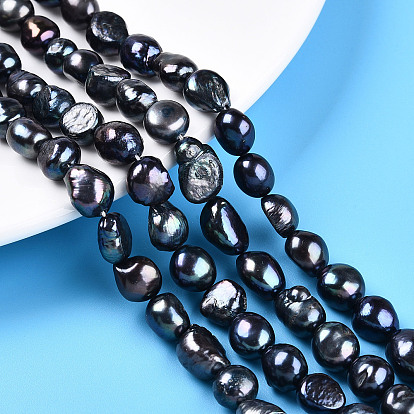 Нити из натурального культивированного пресноводного жемчуга, двух сторон полированной, окрашенные