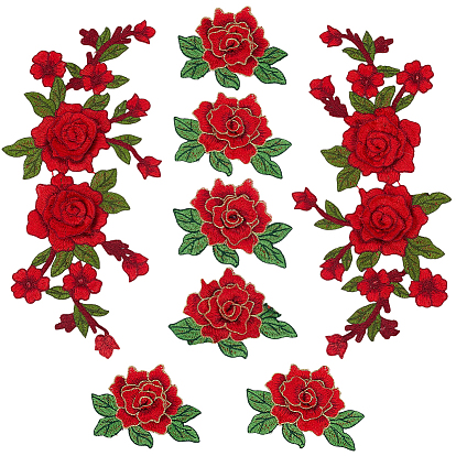 8Pcs 2 Styles Computerized Embroidery Cloth Iron on/Sew on Patches, Rose Flower Polyester Appliques
