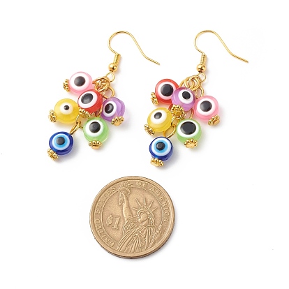 Resin Evil Eye Cluster Dangle Earrings, Gold Plated Brass Jewelry for Women