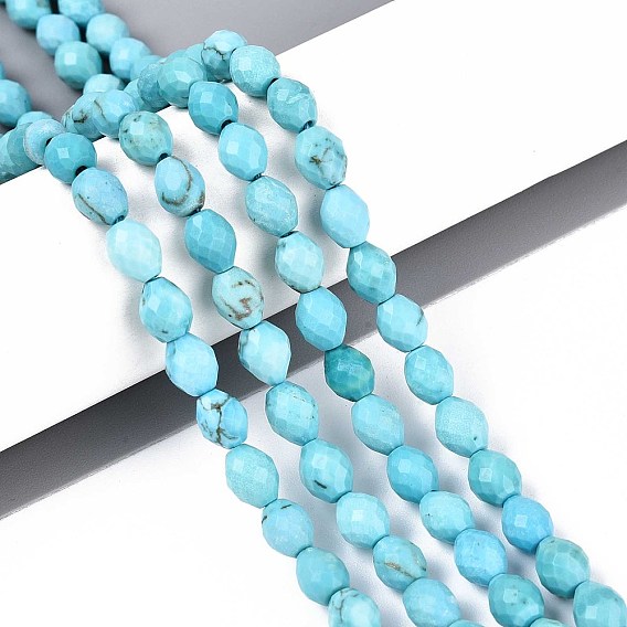 Нити бусин натурального крашеного синего цвета бирюзы, баррель, граненые