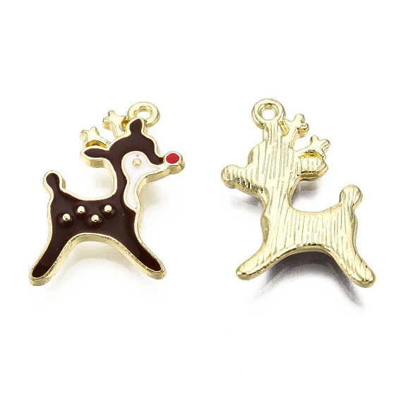 Golden Plated Alloy Enamel Pendants, Christmas Reindeer/Stag