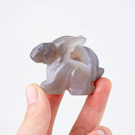 Natural Agate Rabbit Display Decorations, for Home Decoration