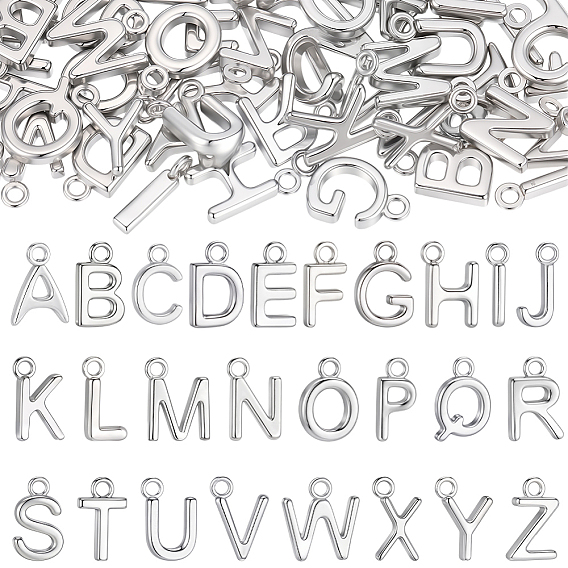 52Pcs 26 Styles 304 Stainless Steel Charms, Letter A~Z