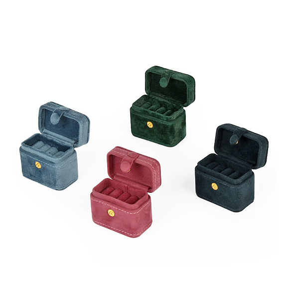 4-Slot Rectangle Velvet Jewelry Ring Storage Box with Snap Button, Travel Portable Jewelry Case, for Rings, Stud Earrings