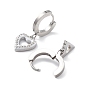 3 Pair 3 Style Crystal Rhinestone Clover & Lock & Key & Triangle & Flat Round & Heart Asymmetrical Earrings, 304 Stainless Steel Dangle Hoop Earrings for Women