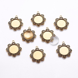 Поделки кулон решений, с тибетским стилем подвески кабошона и прозрачными стеклянными кабошонами, без свинца и без никеля , цветок