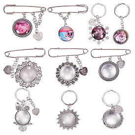 Сделай сам брошь, Сеттинги для кабошонов или кулона, сплав, тибетский стиль , Прозрачные стеклянные кабошоны, железные броши и железные щелевые ключи